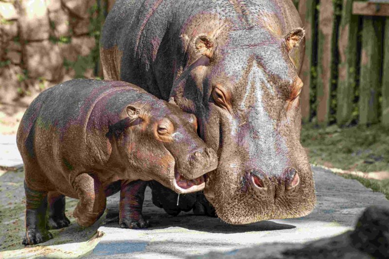 Two hippopotamus mother and son