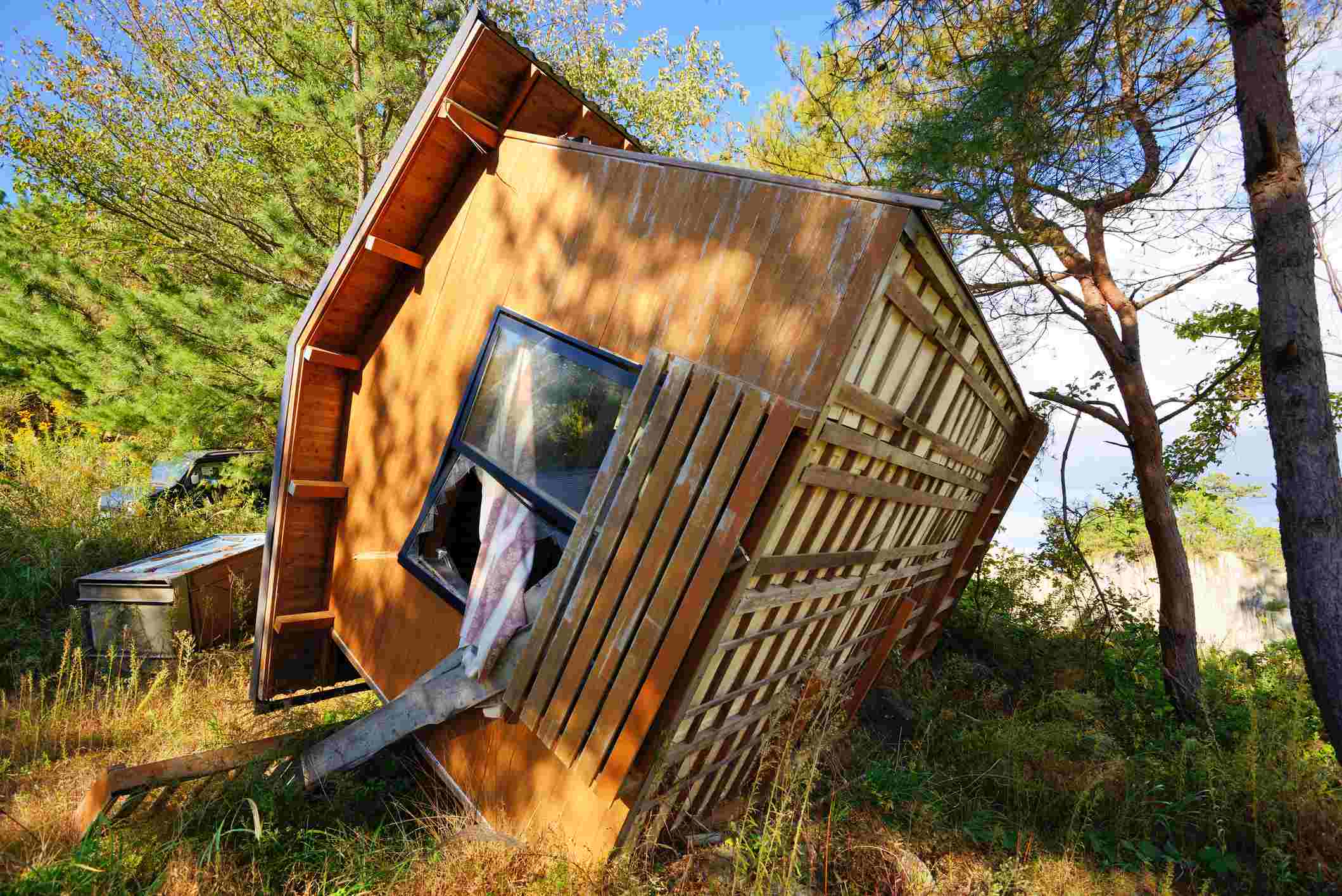 Matsushima, Japan - October 29, 2012: An overturned home damaged by the Tohoku Earthquake and Tsunami.