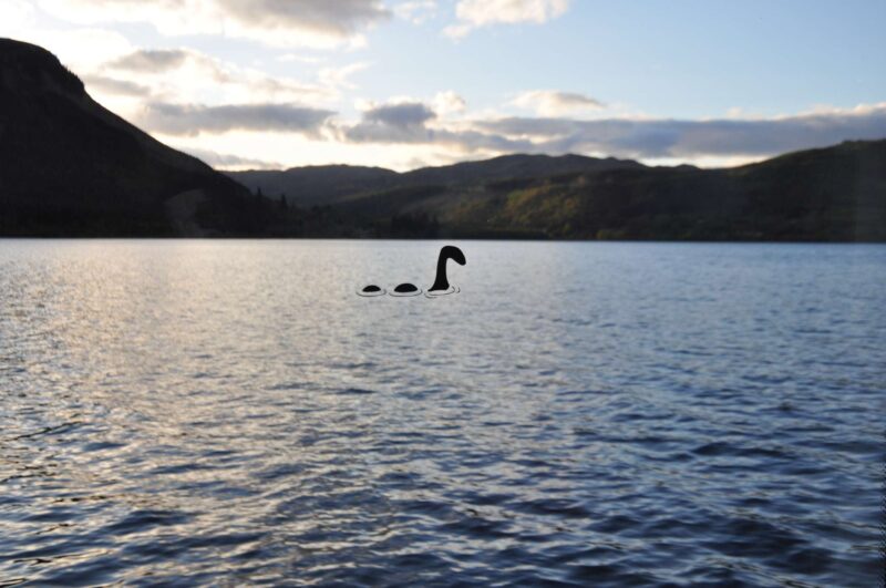 A Loch Ness Monstre floating in the lake