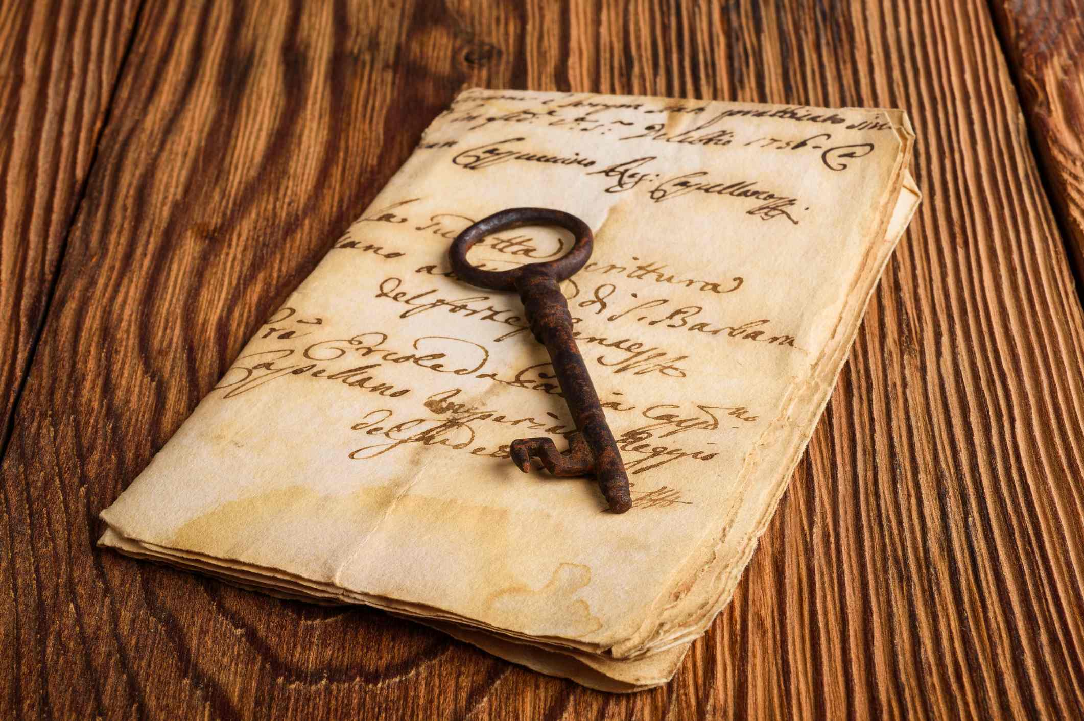 Old key sits on an old folded letter