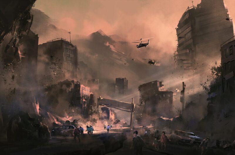 Apocalyptic destruction scene, 3D illustration
