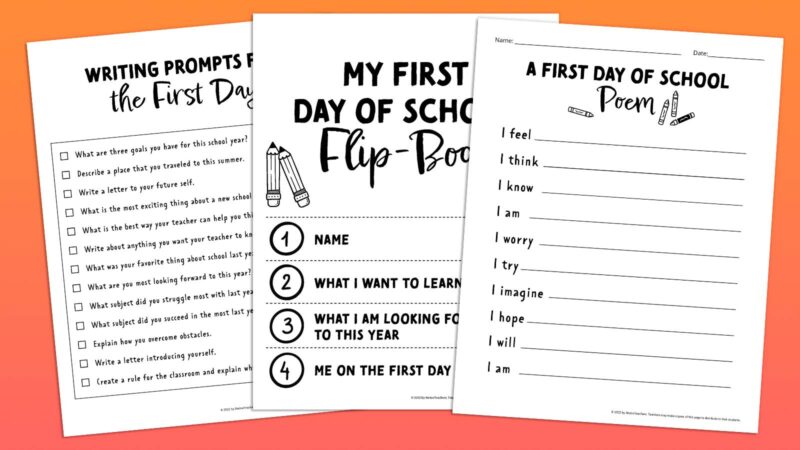Collage of back to school printable worksheets