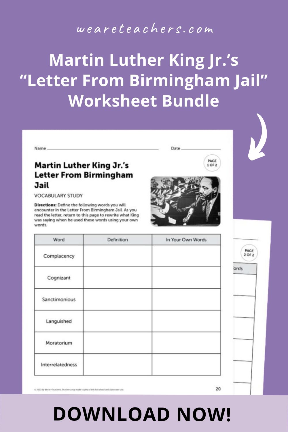 Use civil rights leader, MLK Jr.'s important "Letter from Birmingham Jail" to teach your students about injustice, equality, and more.