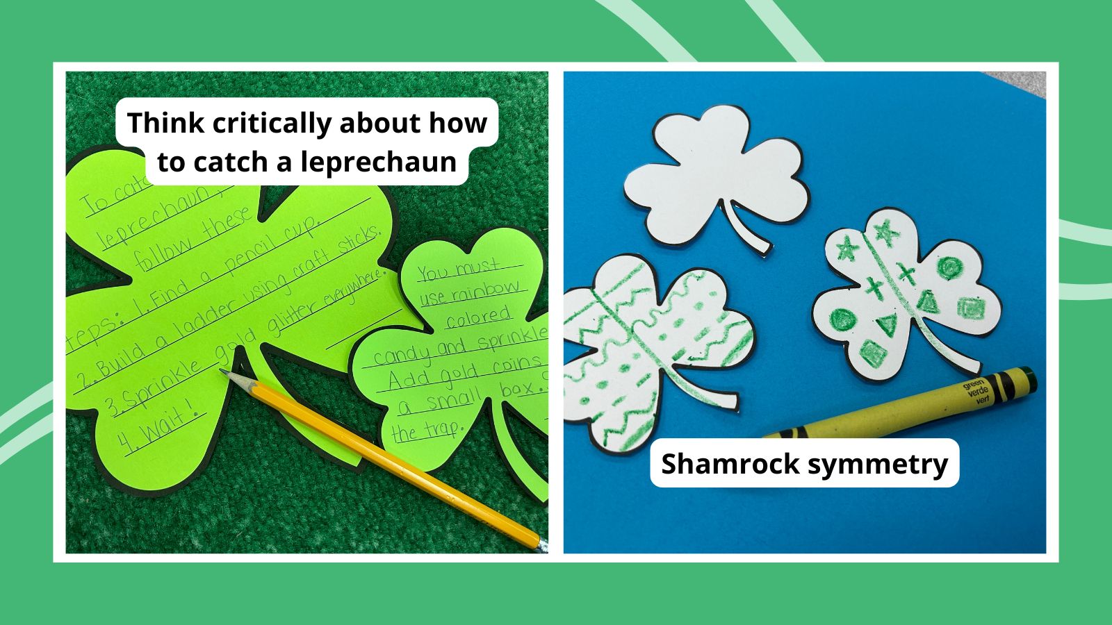 St Patricks Day activities including how to catch a leprechaun and shamrock symmetry