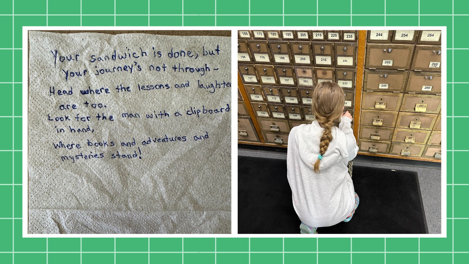 Two photos from a summer scavenger hunt for students