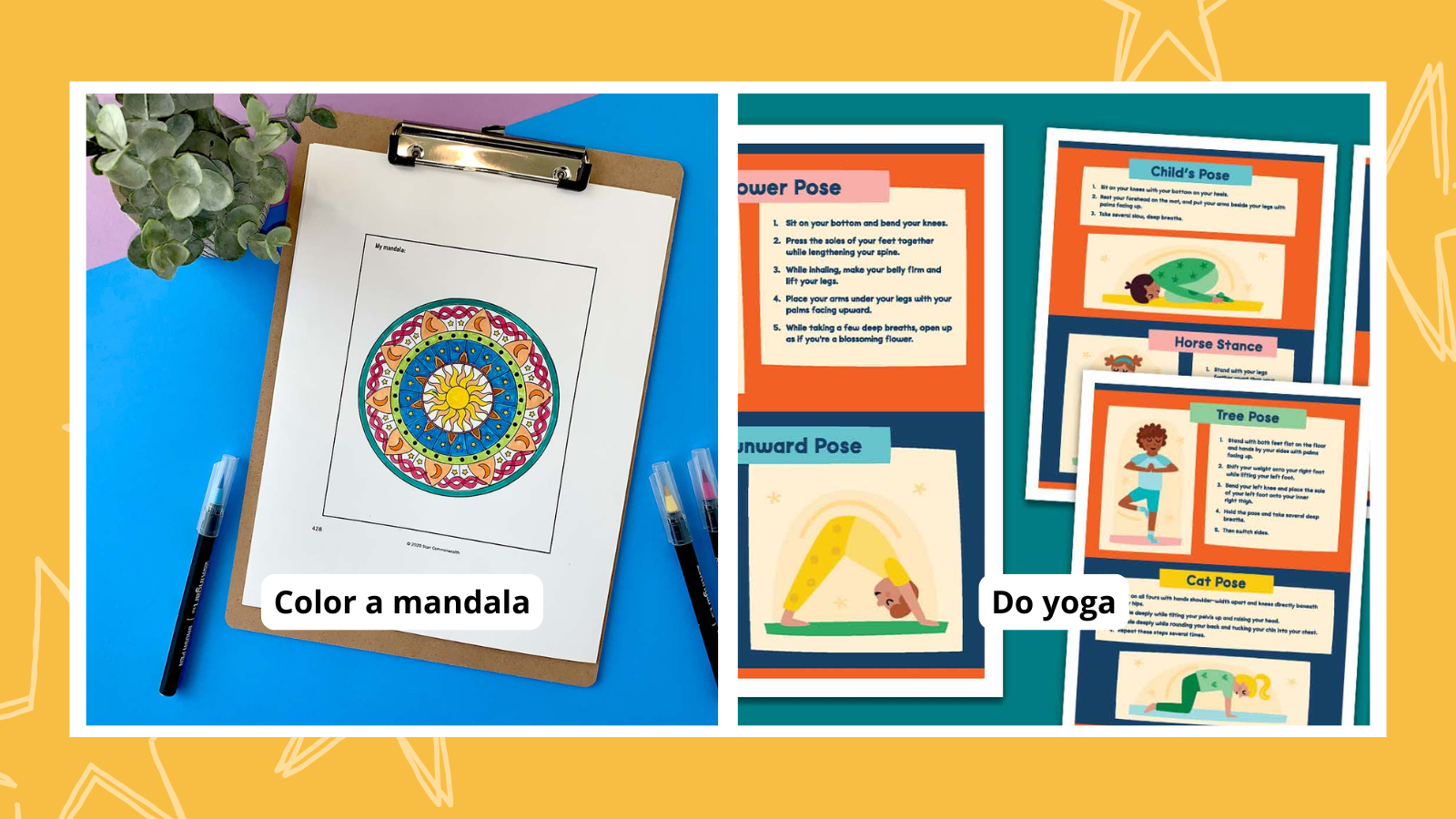 brain breaks for kids color a mandala and do yoga