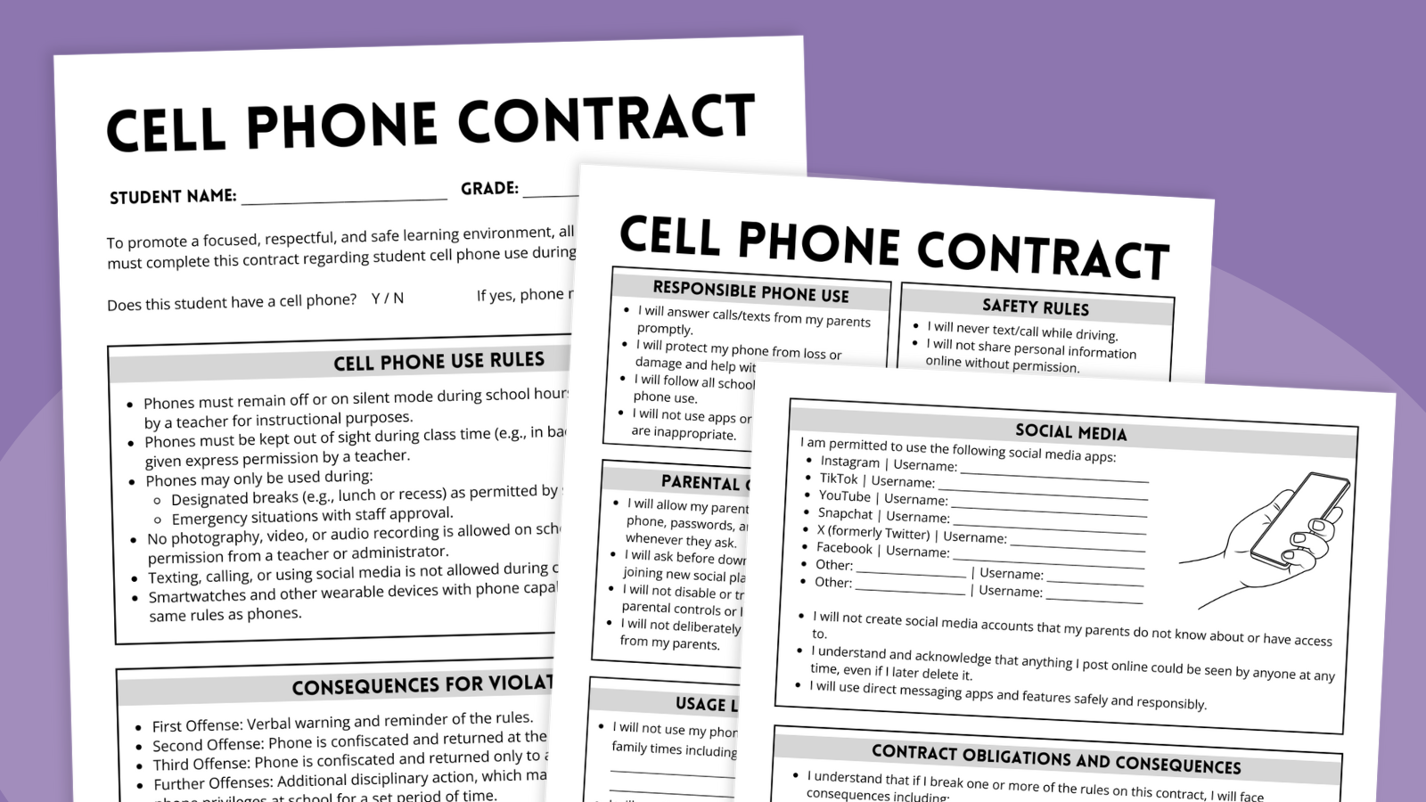 Free Printable Cell Phone Contract for Teens (Home and School)