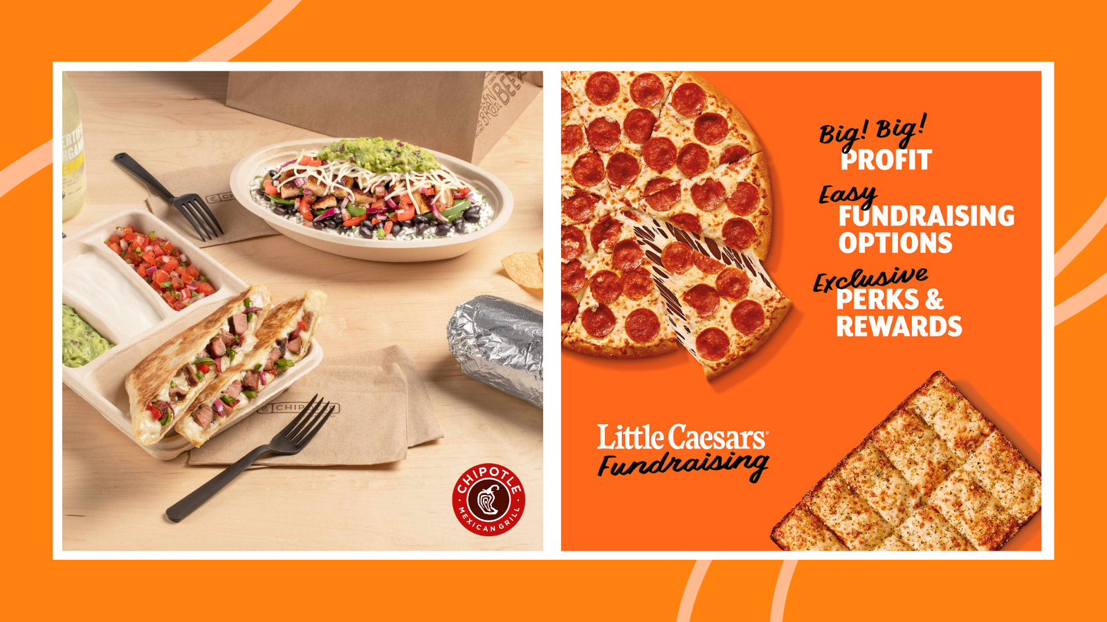 Feature image showing Chipotle and Little Caesars as restaurants that do fundraisers