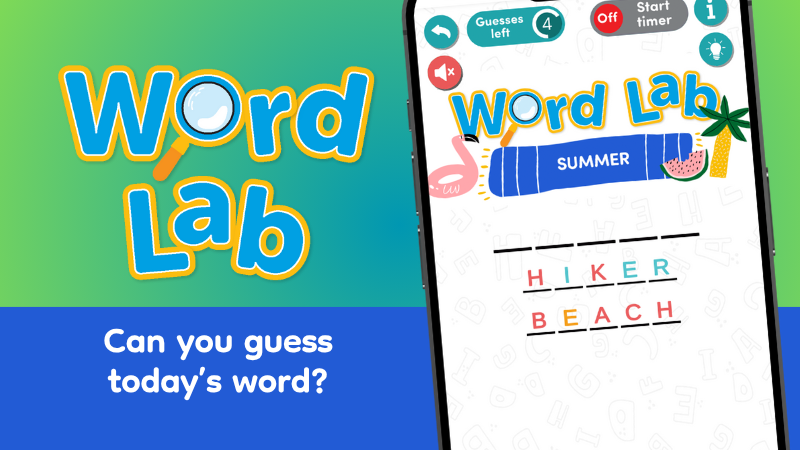 WordLab Summer Games Get fresh word puzzles every day! Choose from the three, five, or seven letter challenge.